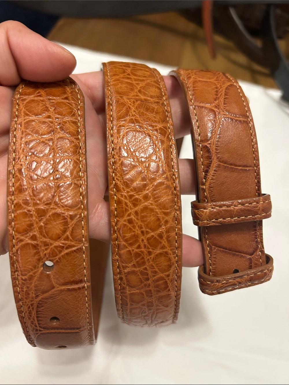 Paul Stuart Genuine Alligator Leather Belt Strap Replacement Cognac Brown